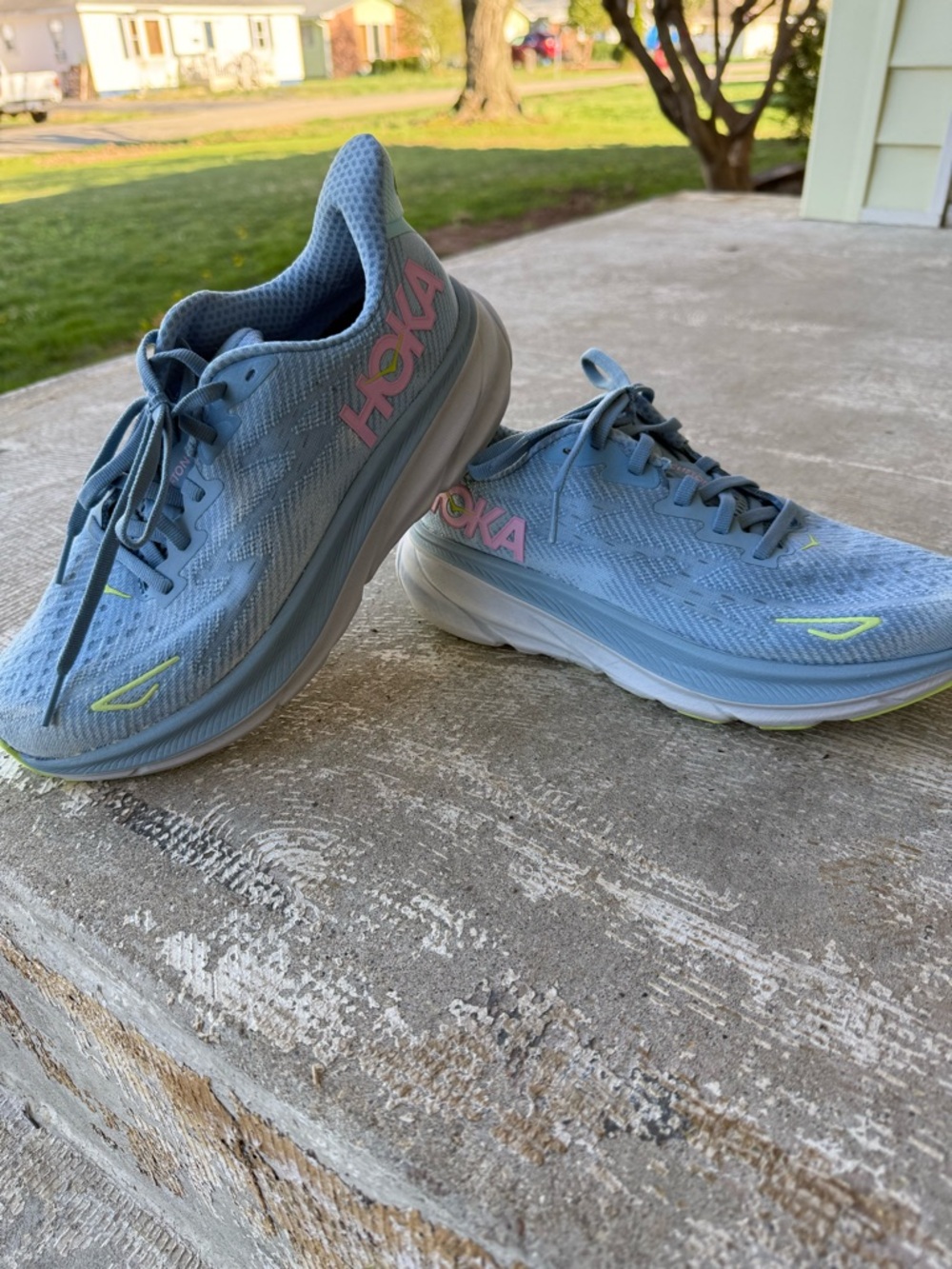 Hoka Women's Light Blue Running Sneakers with Pink Logo Accents